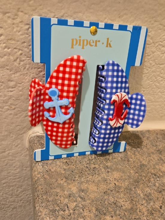Piper K Accessories - Piper K Gingham Anchor Clips - Red & Blue New